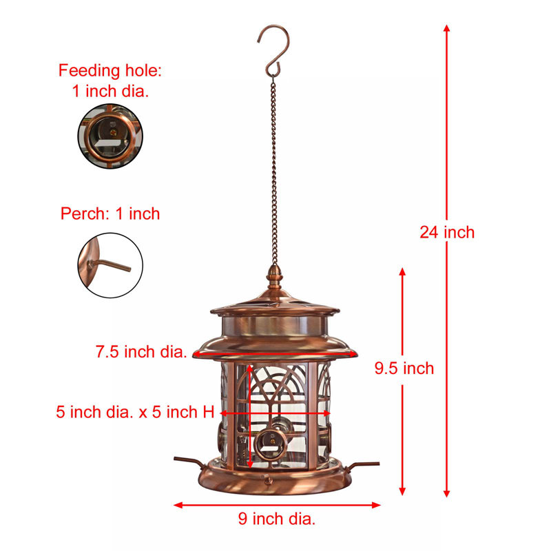 Norcross Metal Hanging Tube Bird Feeder, Antique Copper