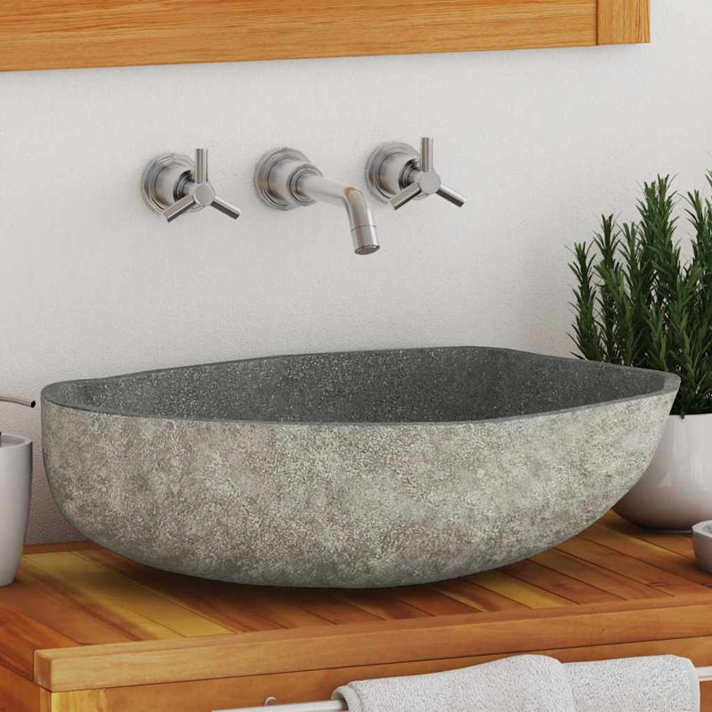 Lavabo de salle de bain ovale en pierre naturelle 17,7 à 20,9 po x 13,4 à 16,1 po Basin River Stone