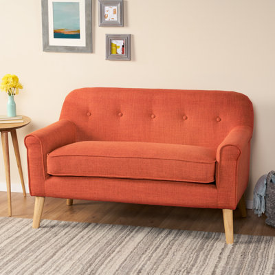 Confortable avec capitonnage à boutons, 100% pieds en bouleau brun, l 48,45 po x P 28,66 po, H 30,57 po, tissu tapissier orange subtil roulé et apparence des pieds, assemblage simple pour la décoration intérieure