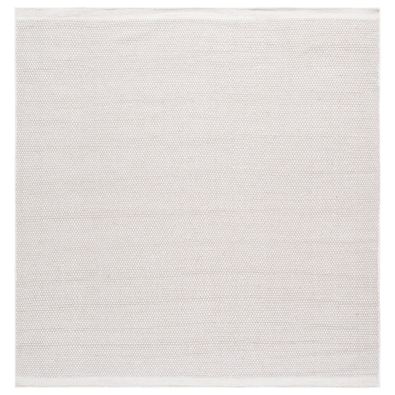 Tosia Hand Woven Wool/Cotton Solid Color Rug in Ivory, Square 7'