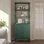 Bibliothèque de 183 cm de haut avec placard intégré, meuble de rangement autoportant avec pattes en bois massif, style rétro