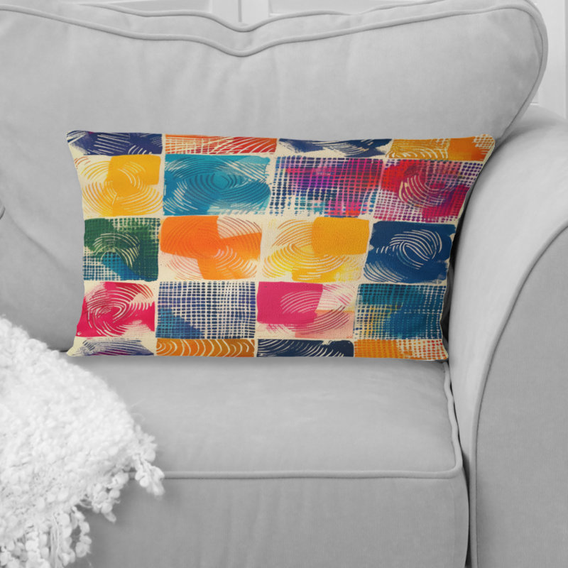 Coussin lombaire géométrique rouge et bleu I