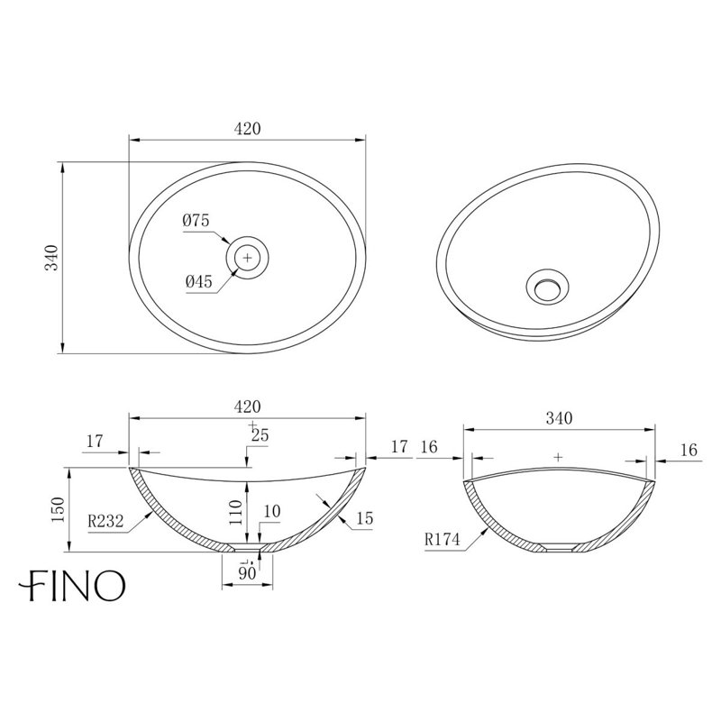 Ebern Designs 42mm L x 34mm W Natural Stone Oval Sink