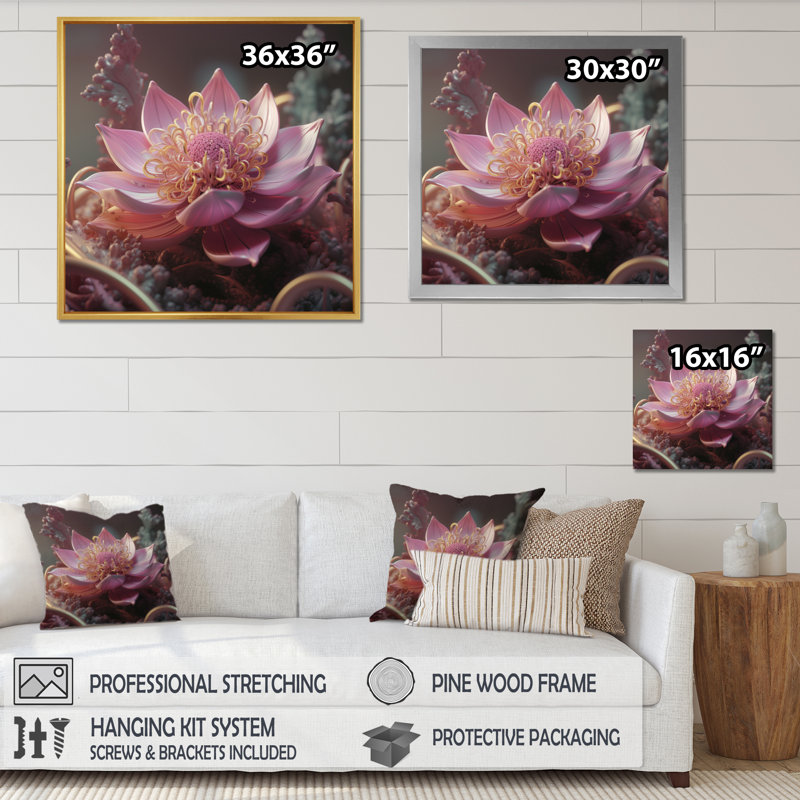 «Blooming Magical Pink Lotus I» sur toile, H 16 po x l 16 po x P 1 po, Cadre doré à une seule photo