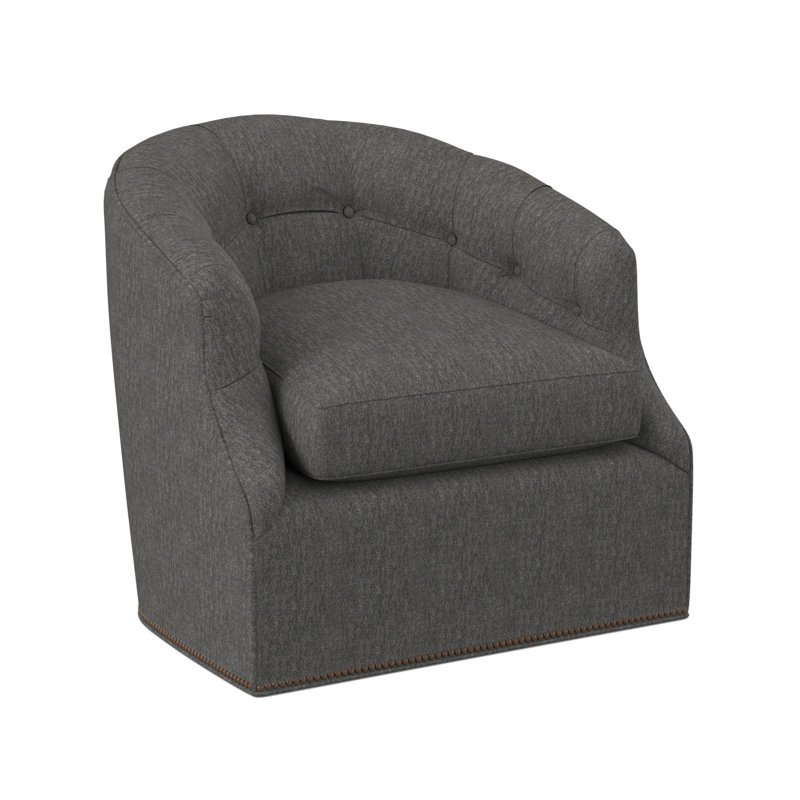 Calvert Sunbrella® Boucle Swivel Tufted Barrel Chair, Margaret Lipstick Polyester Blend, Weathered Brass Small