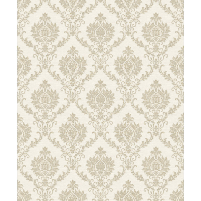 Italian Damask Design Embossed Satin 10m x 53cm Wallpaper Roll, Cream/Beige