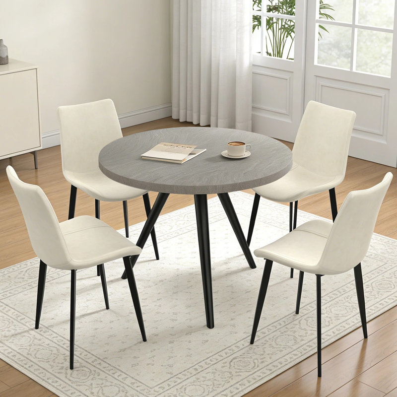 5-Piece Round Dining Table Set, 34.7" Modern Kitchen Table with Dining Chairs, Rhine Gray, Beige