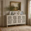 Buffet antique 60 "avec sculptures florales avec pieds en bois massif et poignées en laiton antique et tablettes réglables-62172446