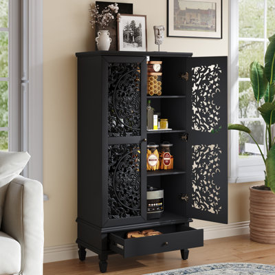 Grande armoire de rangement avec tiroir, décorative en bois sculpté à 2 portes pour le salon et la salle à manger