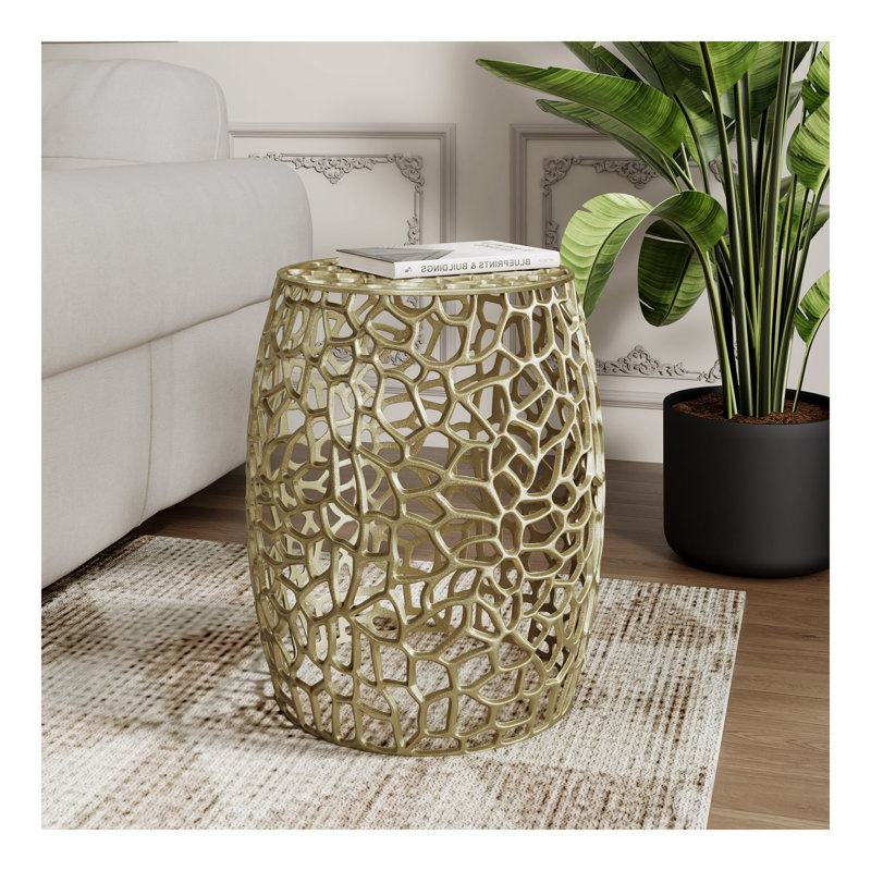 Table de bout cylindrique en aluminium avec motif complexe - doré, Doré
