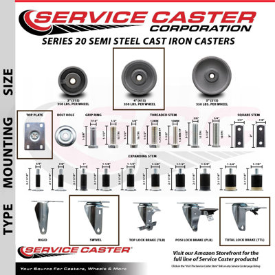 4 Inch Semi Steel Swivel Top Plate Caster Set with Total Lock Brake SCC