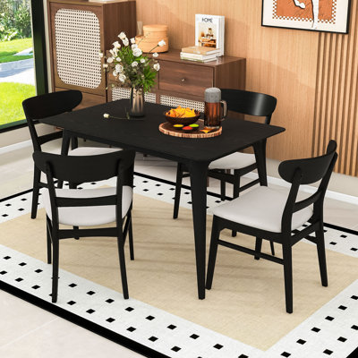 Mid-Century 5-Piece Dining Set with Upholstered Chairs