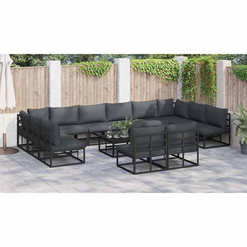Vidaxl Garden Sofa Set With Cushion 12 Pcs Black Aluminium