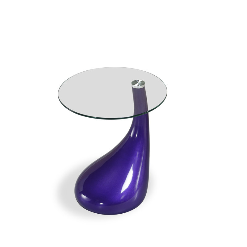 Tiny Purple Glass Top Round Accent Table