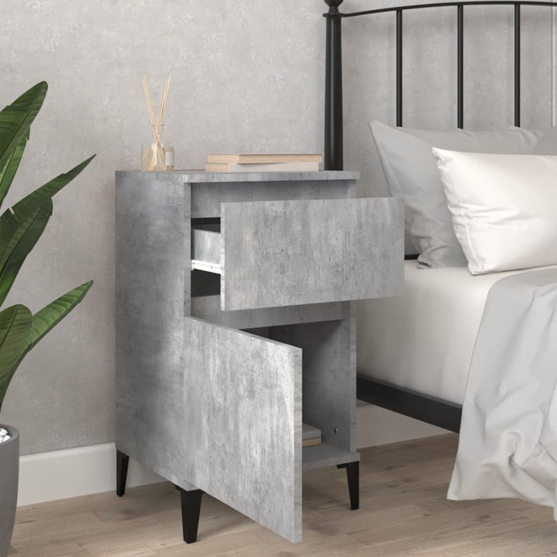 Alianne 40cm W Manufactured Wood Bedside Table, Concrete Grey