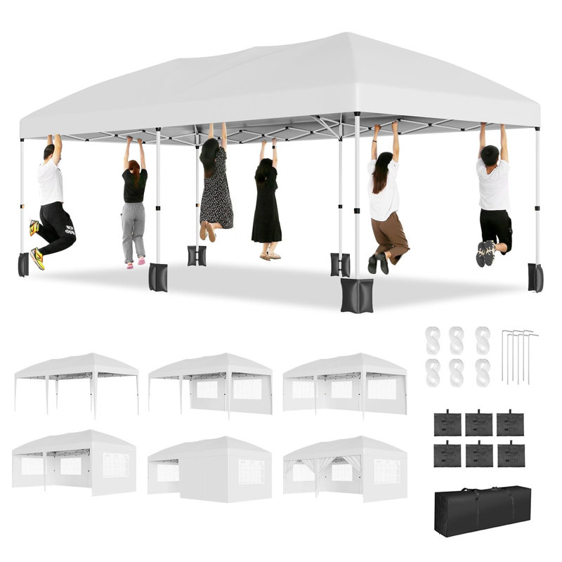 10x20 FT White Heavy Duty Pop Up Canopy Tent with 6 Sidewalls Commercial Outdoor Canopy Wedding Party Tents for Parties All Season Waterproof Gazebo with Storage Bag