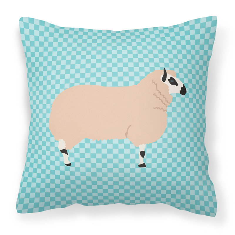 Coussin décoratif d’extérieur en tissu éclectique mouton check, Bleu, 18 po x 18 po