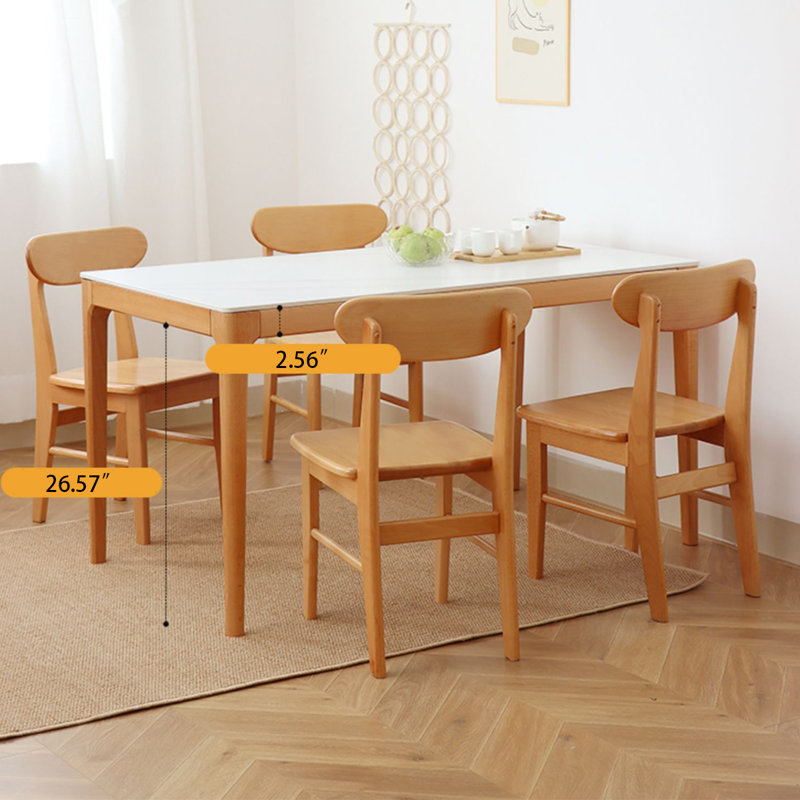 White + Burlywood Rectangular Sintered Stone + Solid Wood Dining Table, 29.92"H x 51.18"L x 31.5"W