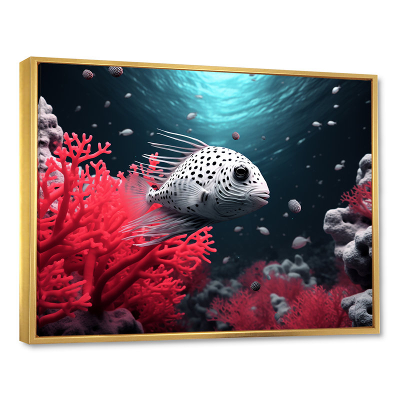 «The Graceful Pufferfish» sur toile, H 24 po x l 32 po x P 1 po, Cadre flottant doré