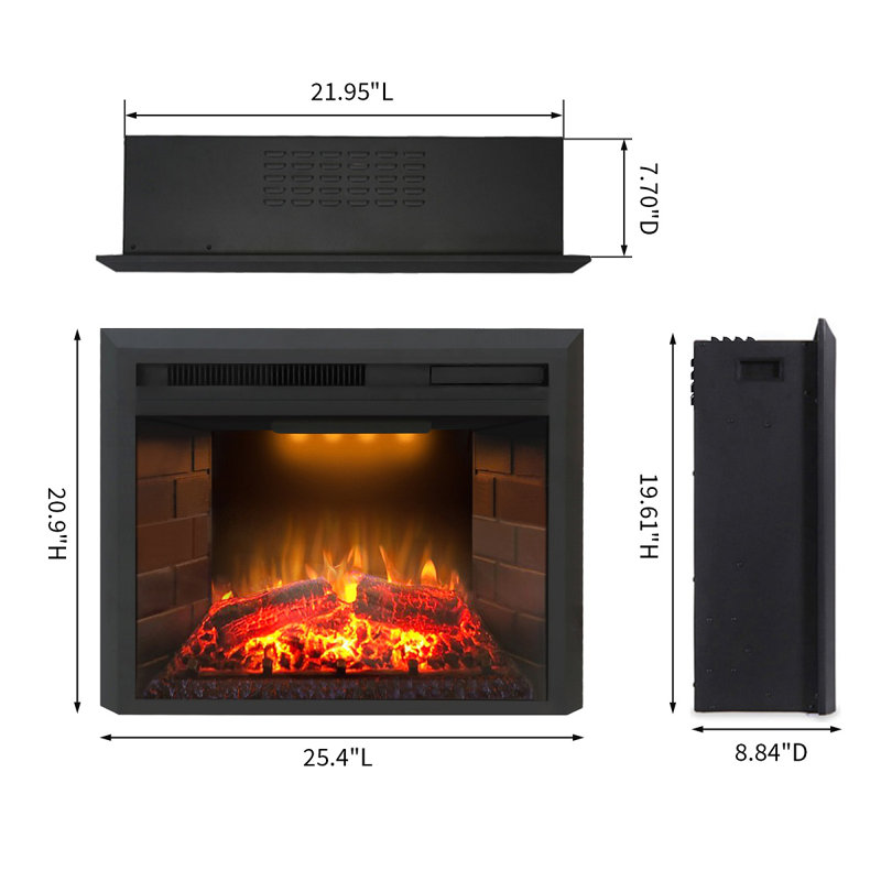 Insert de foyer électrique Mateas, foyer de Noël avec protection contre la surchauffe, bruit de craquement du feu, télécommande, 750 / 1500W, noir