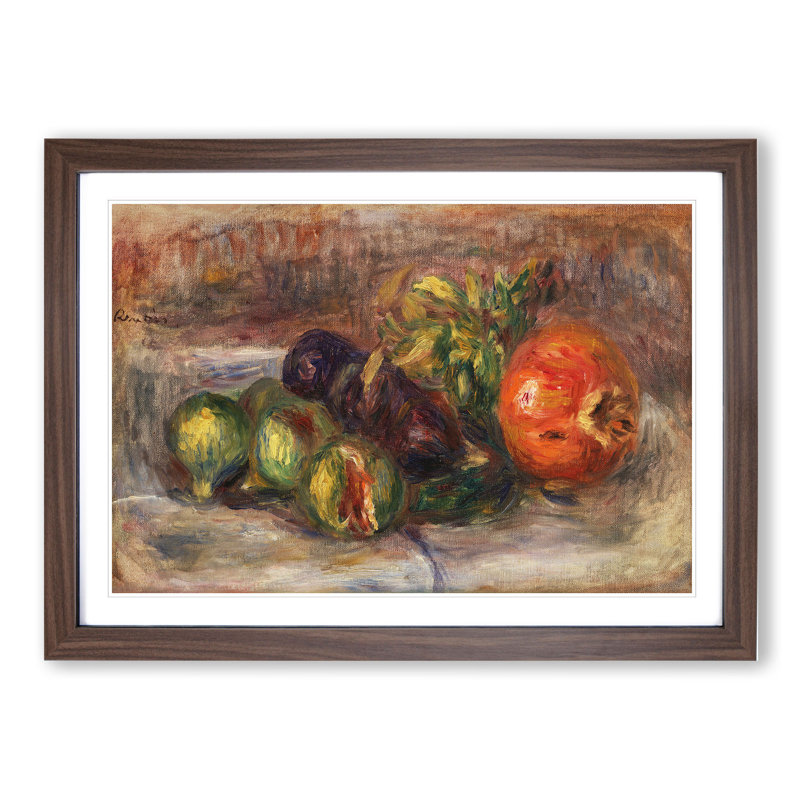 Pomegranate and Figs by Pierre-Auguste Renoir - Picture Frame Painting, 27cm H x 36cm W x 2cm D, Walnut Framed