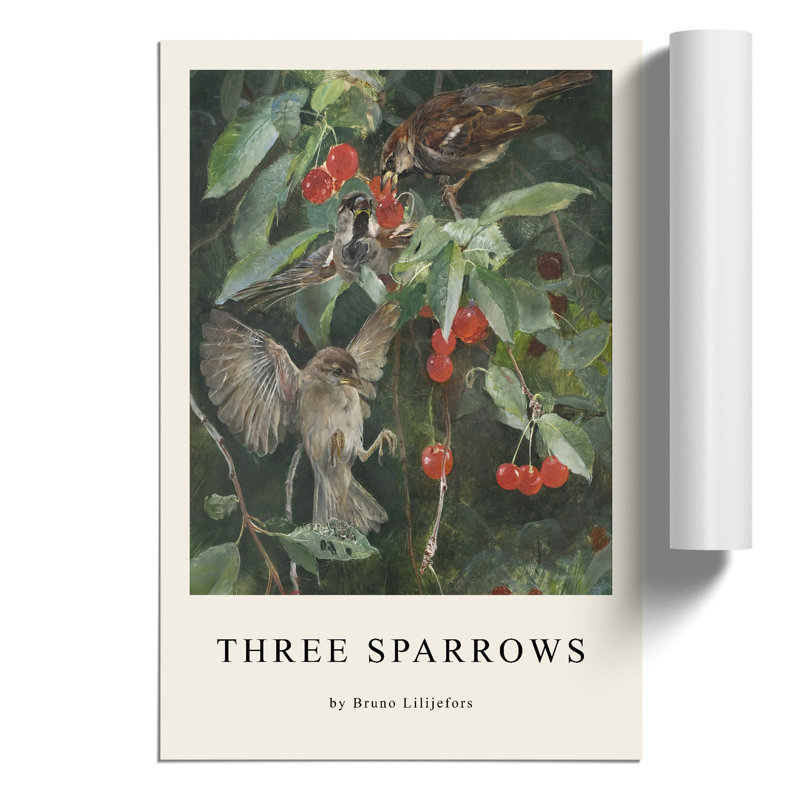 Sparrows In A Cherry Tree by Bruno Liljefors - No Frame Print, 59cm H x 42cm W x 0.1cm D