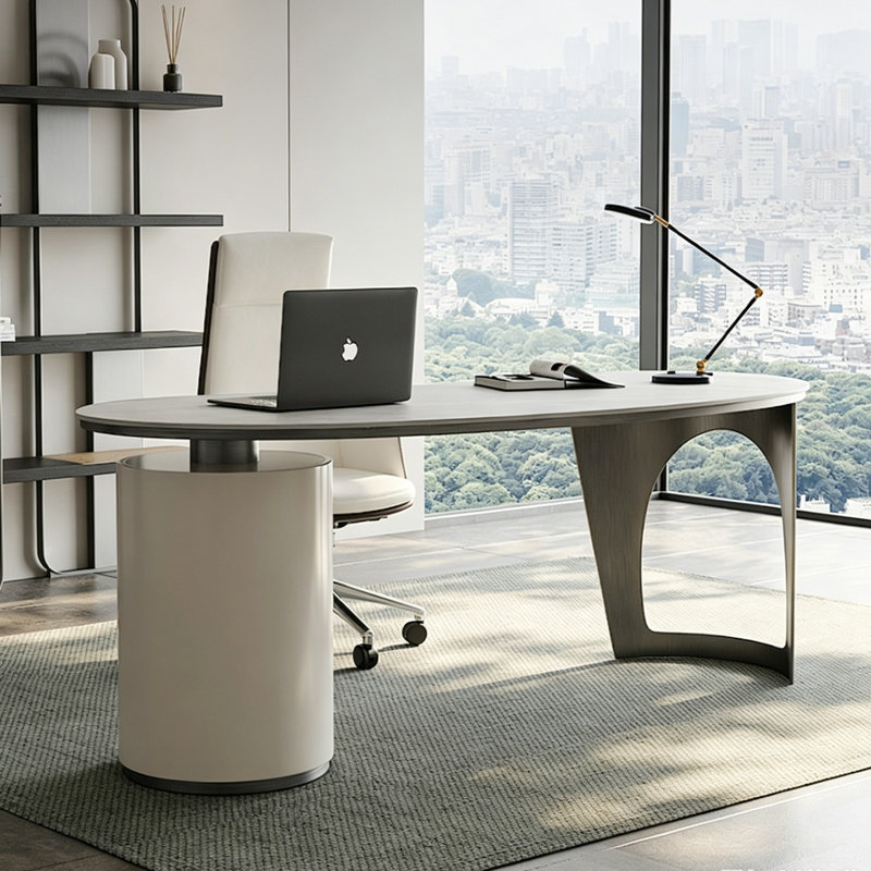 55.12"Italian minimalist slab executive desk, 28.74" H x55.12" W x 27.56" D