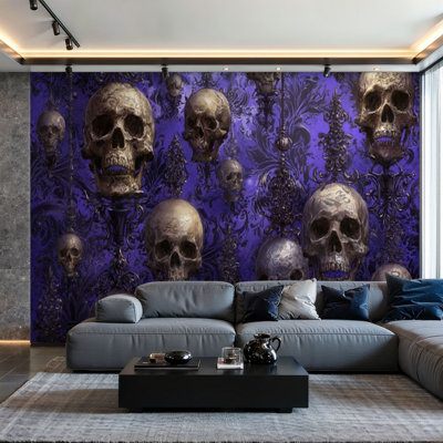 Peel and Stick Wallpaper Wall Mural Energetic Baroque Floral Skull Bold Wall Art Self Adhesive and Removable