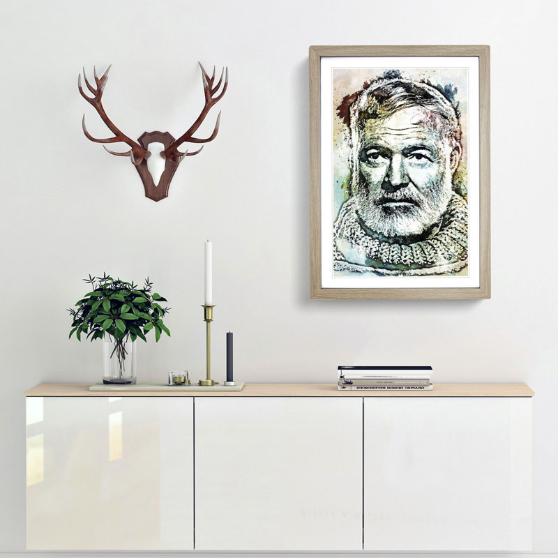 Ernest Hemingway in Abstract - Picture Frame Painting Print, 36cm H x 27cm W x 2cm D, Oak Framed