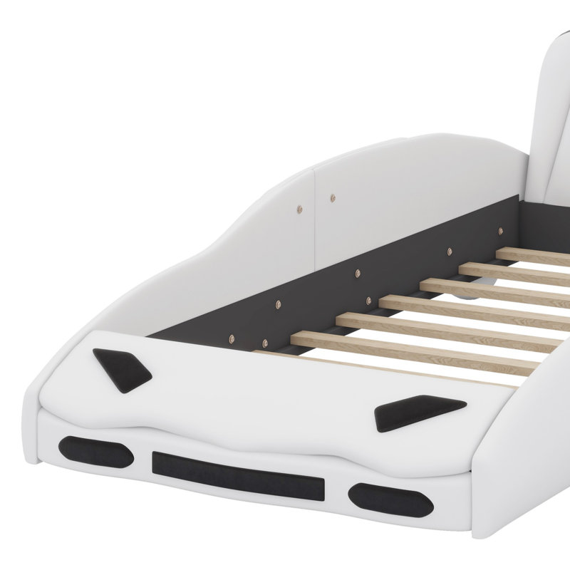 Race Car-Shaped Platform Bed With Wheels, White
