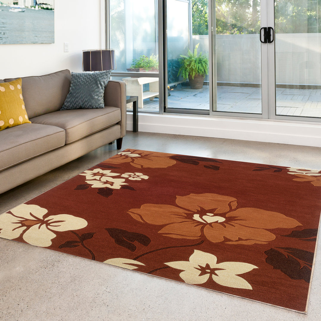 Marisela Floral Handmade Tufted Rust/Pumpkin Area Rug Winston Porter Rug