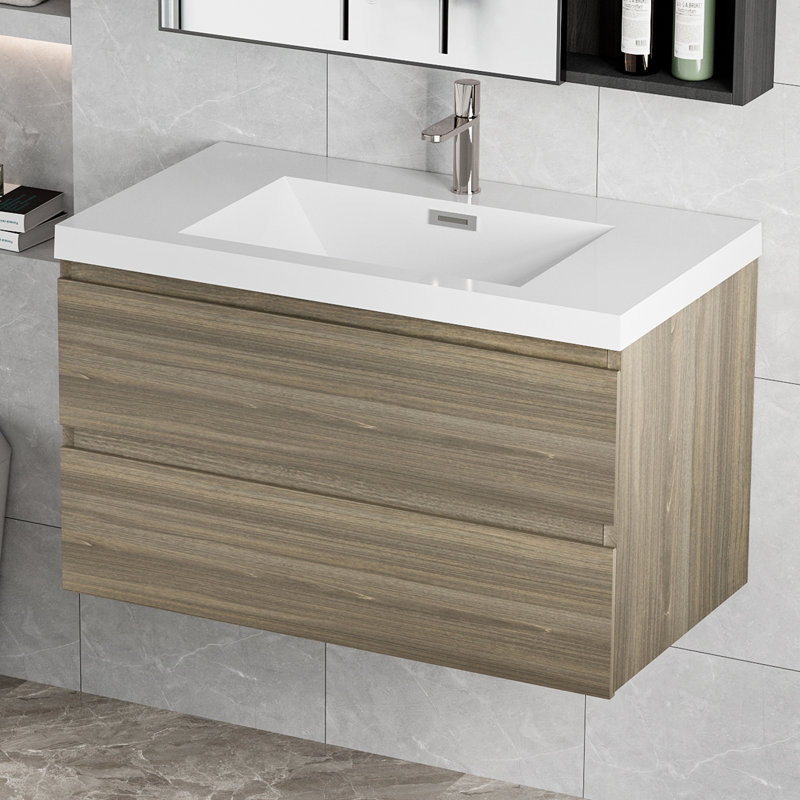 Meuble-lavabo de salle de bain flottant en résine 36 po 36 po, Gris