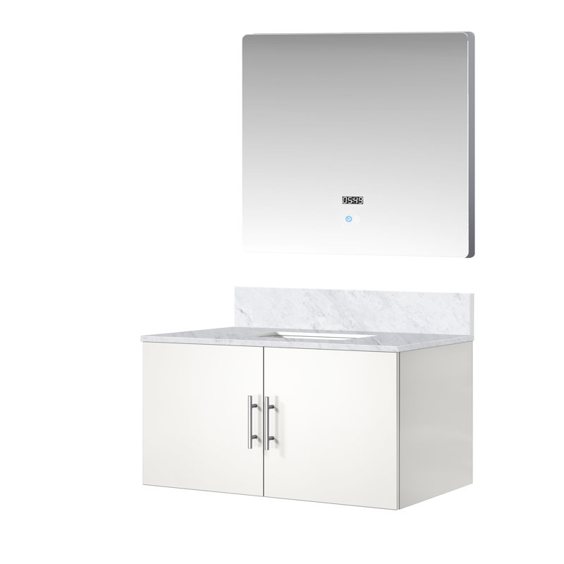 Meuble-lavabo blanc brillant avec dessus en marbre et 36 po inclus Miroir à DEL - beaucoup d'espace de rangement, tiroir à fermeture en douceur, meuble-lavabo Scratch Stain W x 22 P, plateau, nombreuses options, fermeture, élémentaire