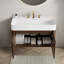 Meuble-lavabo suspendu de 76 cm et 91 cm avec lavabo, armoire de rangement murale, lavabo intégré en surface solide blanc brillant/beige crème chaud, 3 trous prépercés pour robinetterie, portes à fermeture amortie, armoire en noyer et chêne clair-648485170-648485177-648485180