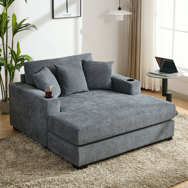 Chaise longue surdimensionnée 55 ", Blue Gray Chenille
