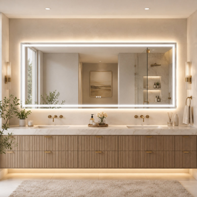 Miroir de salle de bain à DEL 96 po x 36 po, H 36 po x l 96 po