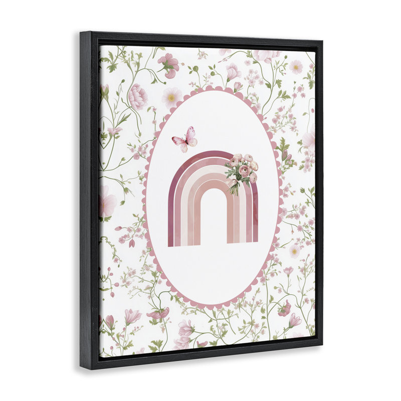 Fleurs délicates et cadre flottant arc-en-ciel, design par Christine Simpson Art, H 31 po x l 25 po