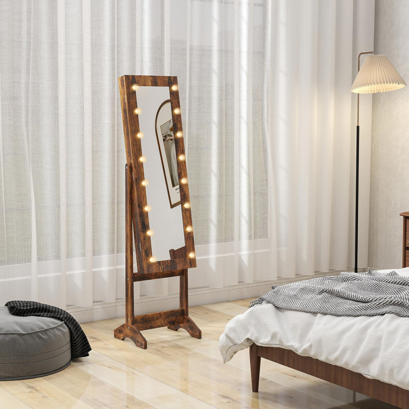Freestanding Mirror Jewelry Cabinet With LED Lights, Jewellery Organiser With 3 Angle Adjustable, Full-Length Mirror With Storage For Earrings, Necklaces, Rings And Lipsticks