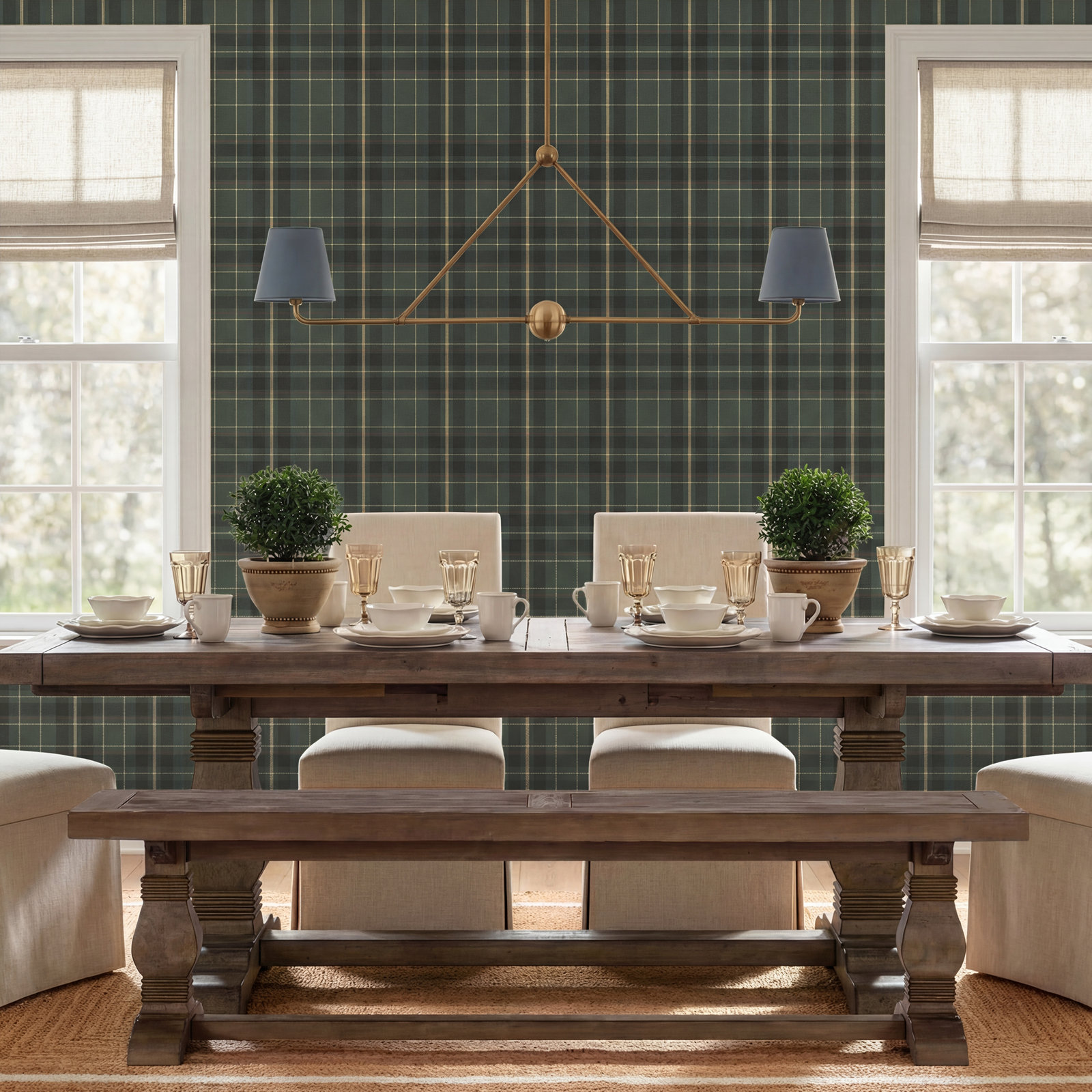 Candice Plaid Wallpaper, Dark Green