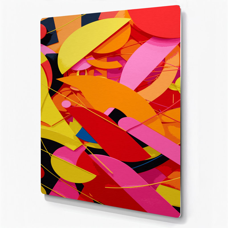 Abstrait formes 72, art mural en métal rose, H 18 po x l 12 po