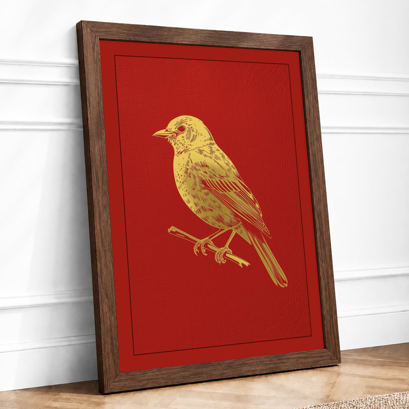 Gilded Songbird Art Deco - Framed Print, A4 - 29.7 x 21.0 cm, Walnut