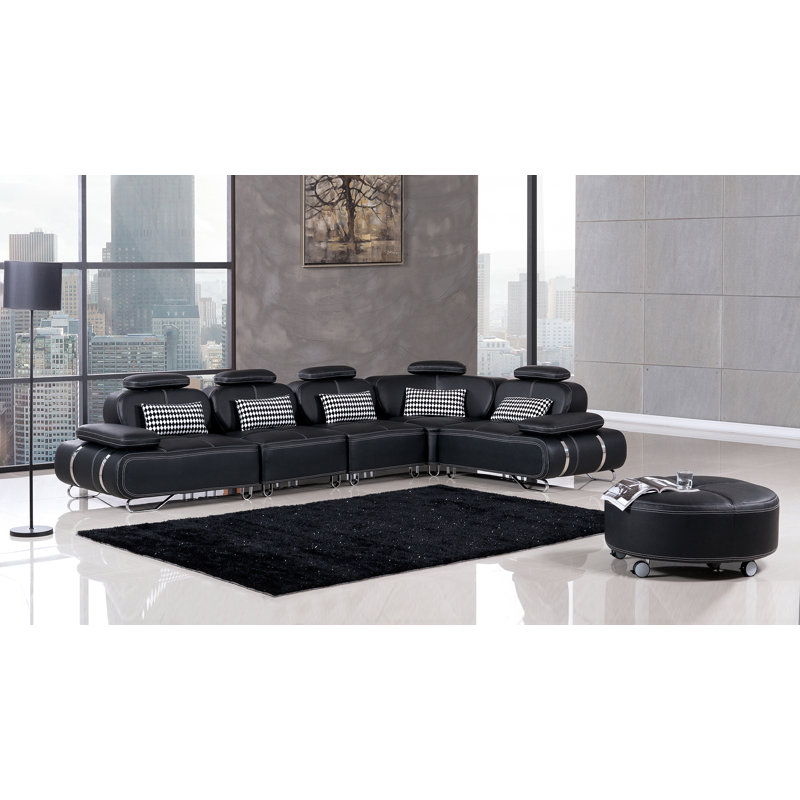 Barona Faux Leather L-Shaped Sectional Symmetrical, Black Faux Leather