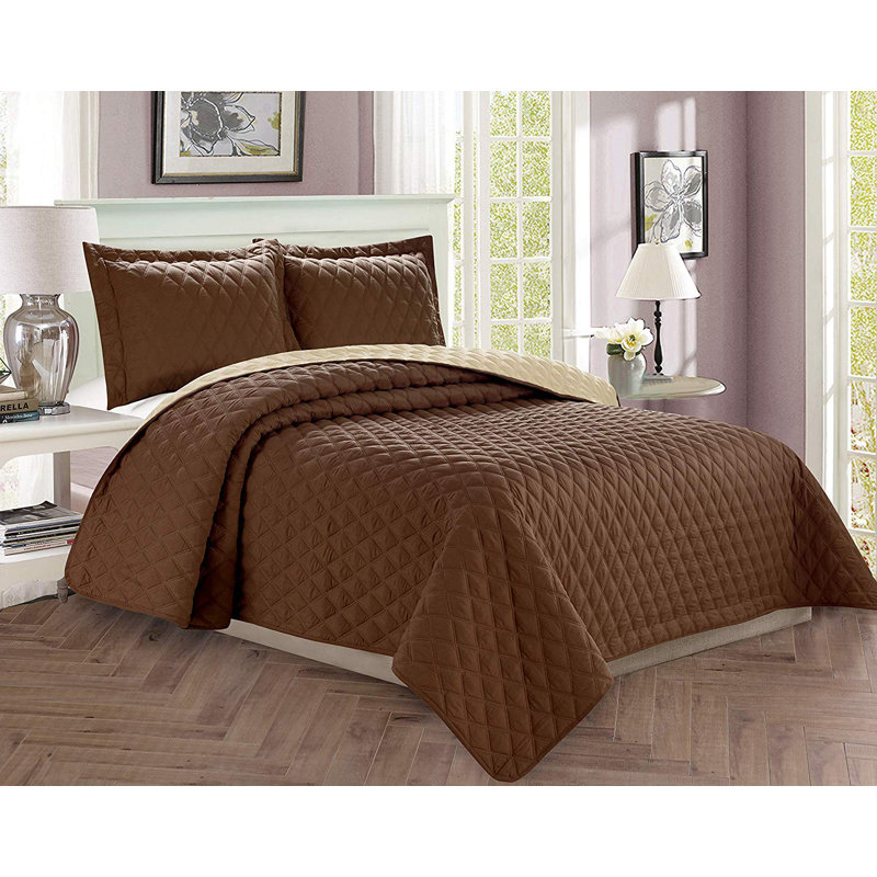 Coverlet, Twin Quilt + 2 Standard Shams, Chocolate/Cream
