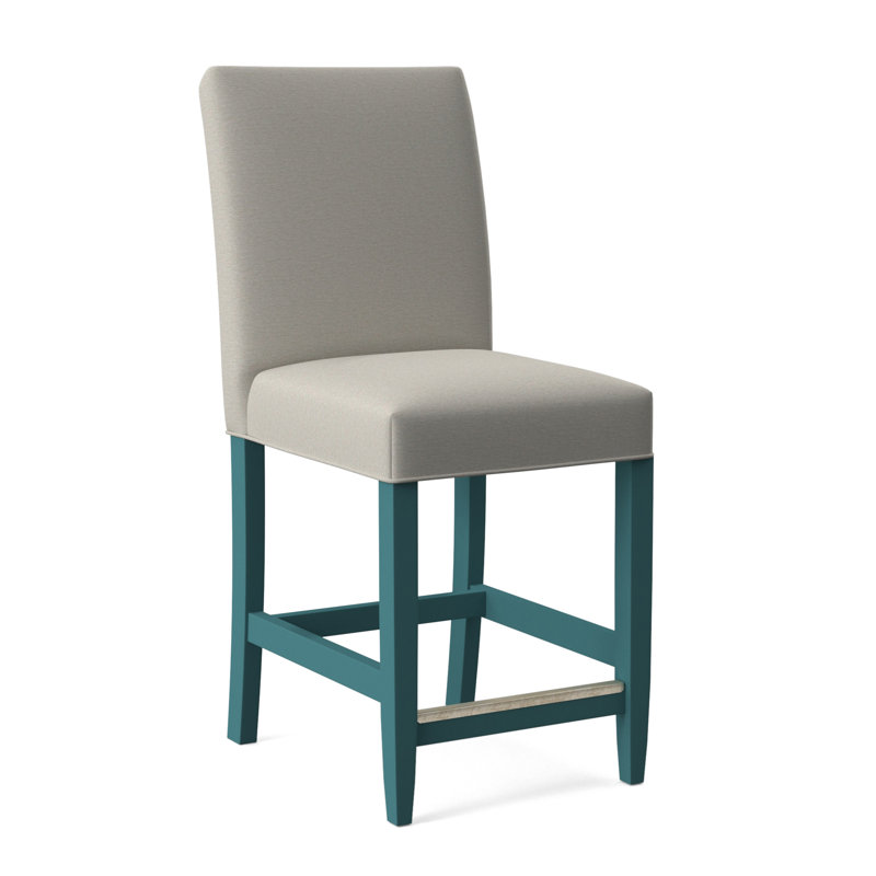 Manhattan Upholstered Stool with Solid Wood Frame, Bisque Finish, White Performance Fabric; 0851-94