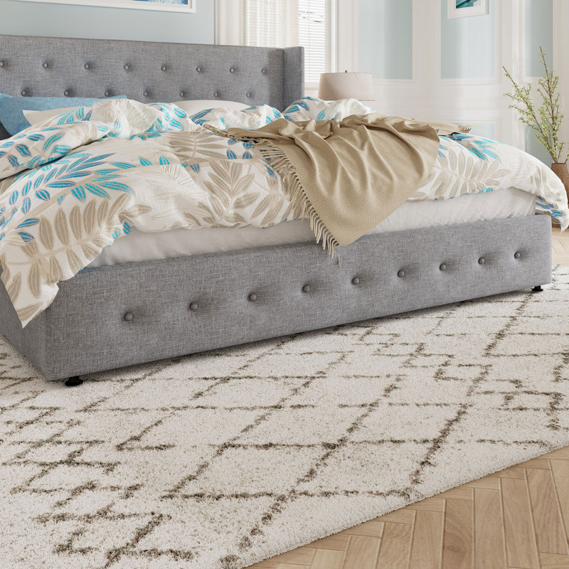 Lit plateforme tapissier avec rangement Bertile, sans sommier tapissier, espace de rangement spacieux, Très grand lit