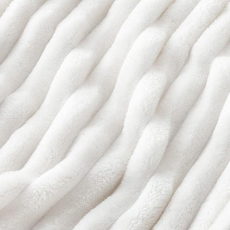 Bedsure Super Soft Fleece Blanket with Classic Stripe Pattern, White, Throw