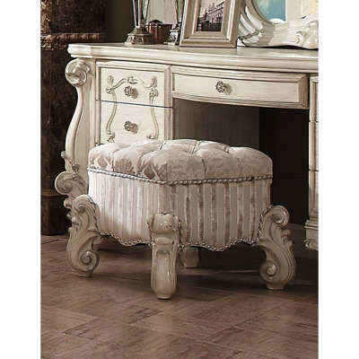 Fabric Vanity Stool In Ivory And Bone White by Simple Relax