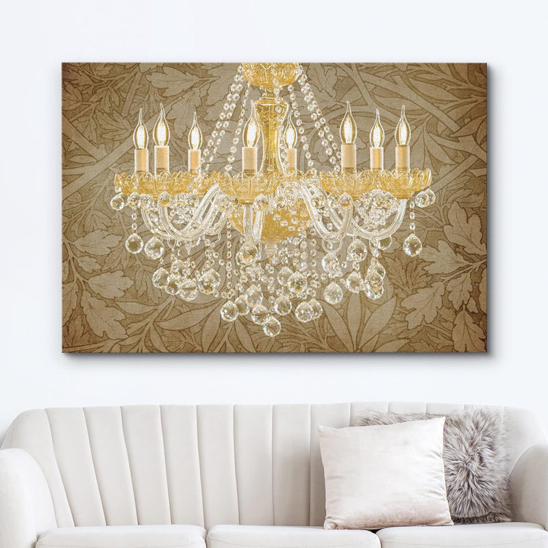 Impression florale sur lustre en cristal doré, Toile tendue, H 16 po x l 24 po x P 1,5 po