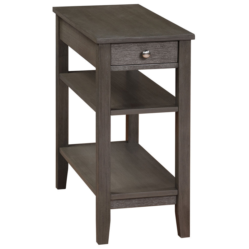 Senyah Solid Wood Top 1 End Table with Storage and Built-In Electrical Outlet, Brown