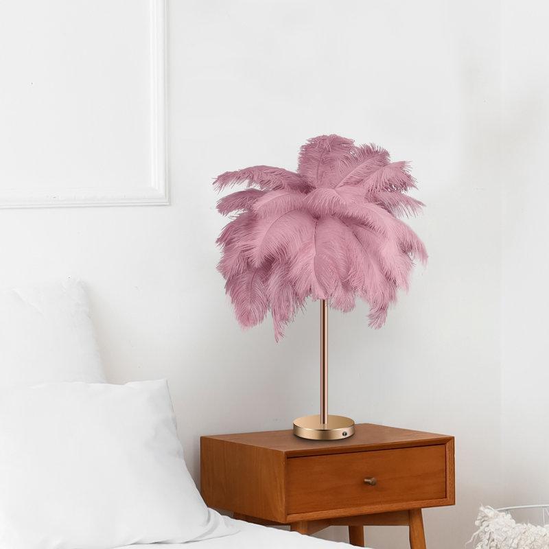 LED Feather Table Lamp With Touch Switch, Cameo Brown